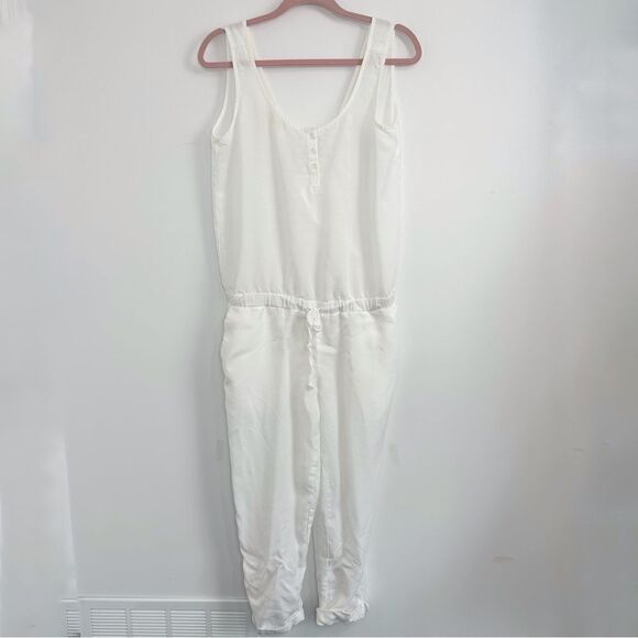 Anthropologie Cloth & Stone White Tencel Open Back Jumpsuit Sz Large - Picture 3 of 14